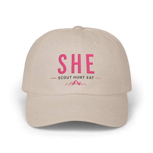 SHE Scout Hunt Eat Embroidered Dad Cap — Women's Outdoor Adventure Hat