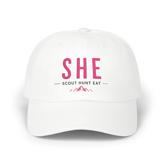 SHE Scout Hunt Eat Embroidered Dad Cap — Women's Outdoor Adventure Hat