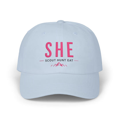 SHE Scout Hunt Eat Embroidered Dad Cap — Women's Outdoor Adventure Hat