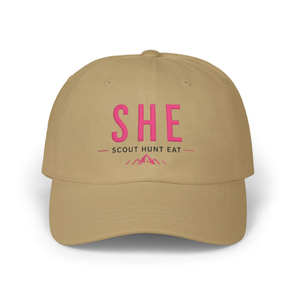 SHE Scout Hunt Eat Embroidered Dad Cap — Women's Outdoor Adventure Hat
