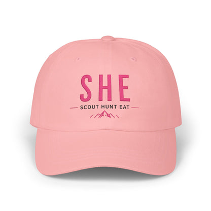SHE Scout Hunt Eat Embroidered Dad Cap — Women's Outdoor Adventure Hat